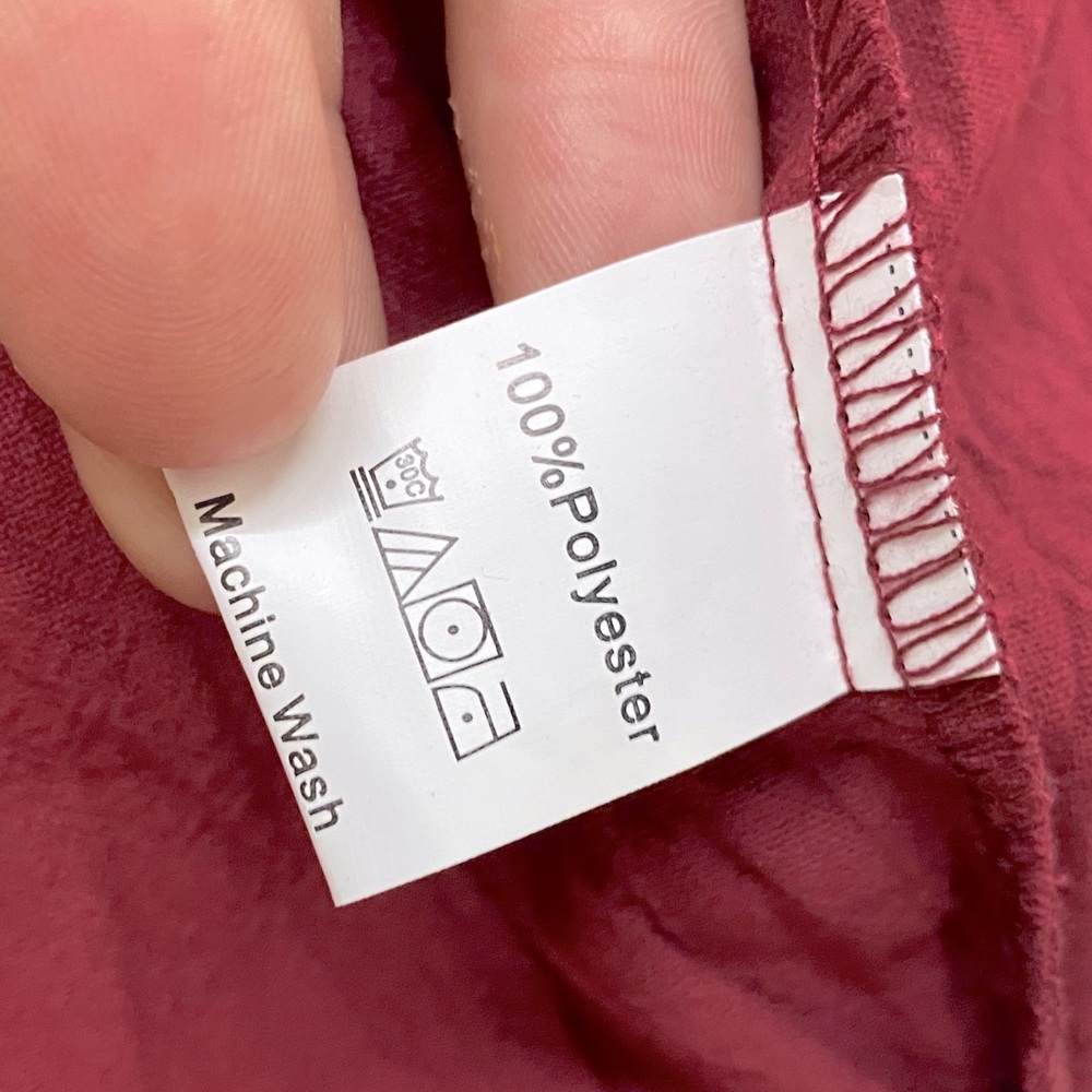 5/$25 Shein Burgundy High Collar Eyelet Ruffle Peplum Blouse L - Picture 4 of 15